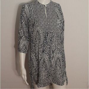 j. crew  paisley tunic top blue xxs cotton boho lightweight summer cotton